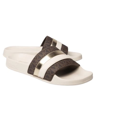 michael kors brady logo sandal jeans|Brandy Striped Logo Slide Sandal .